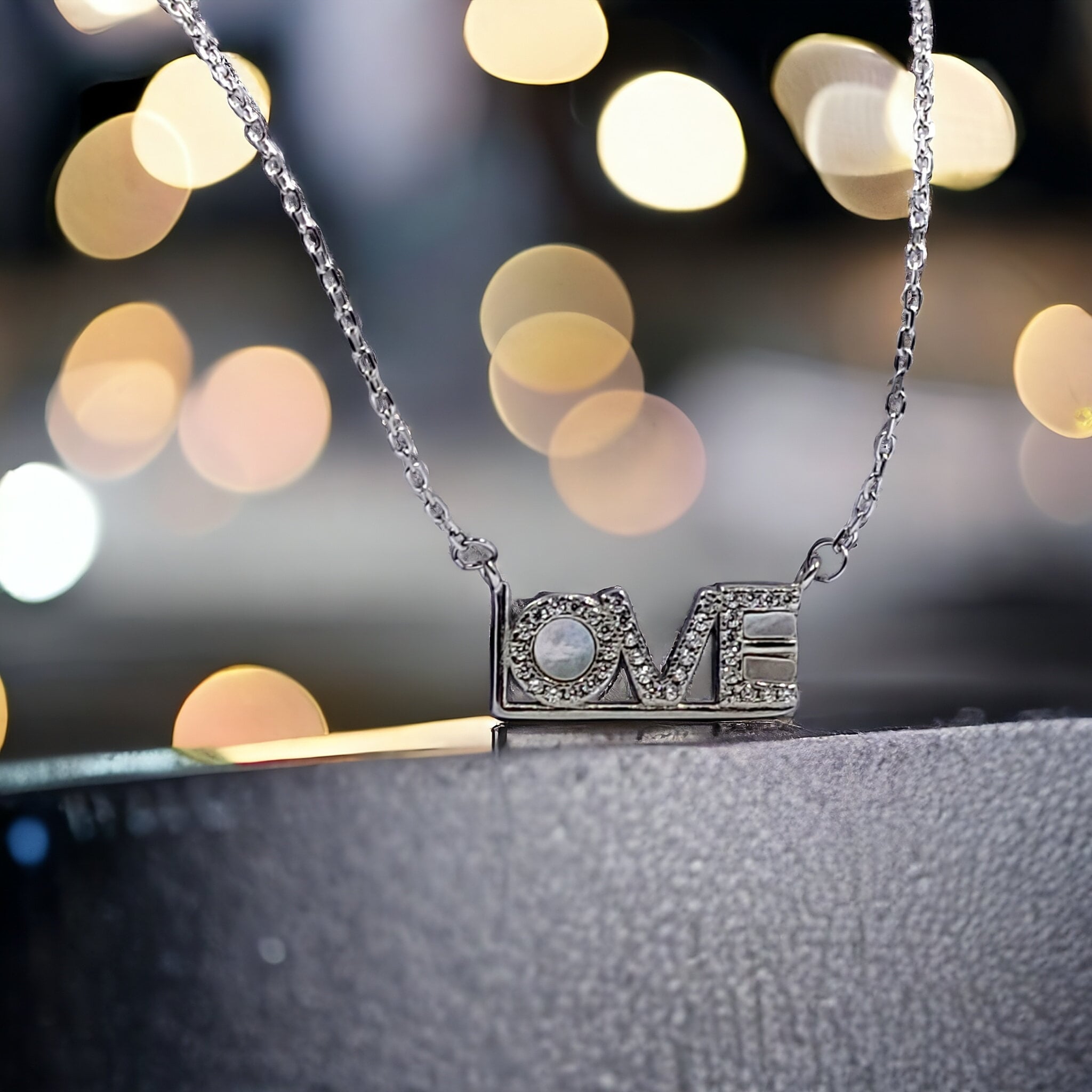 925 Sterling Silver Cubic Zirconia Love Written Unisex Necklace Pendant set Beautiful Minimalist Handmade Gift for lover