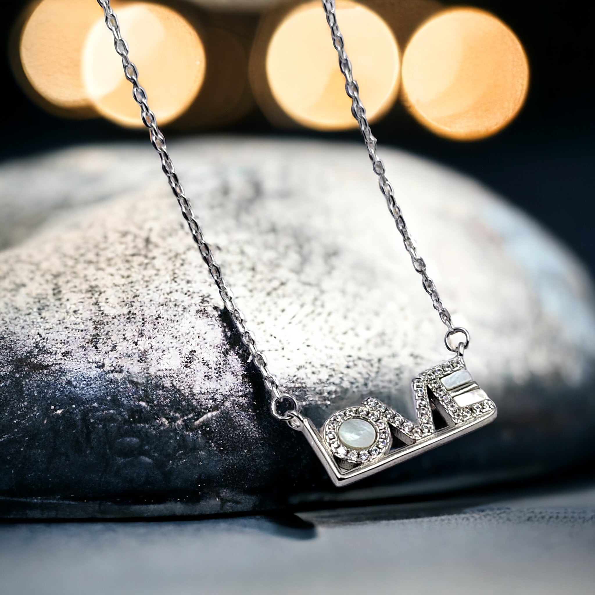 925 Sterling Silver Cubic Zirconia Love Written Unisex Necklace Pendant set Beautiful Minimalist Handmade Gift for lover