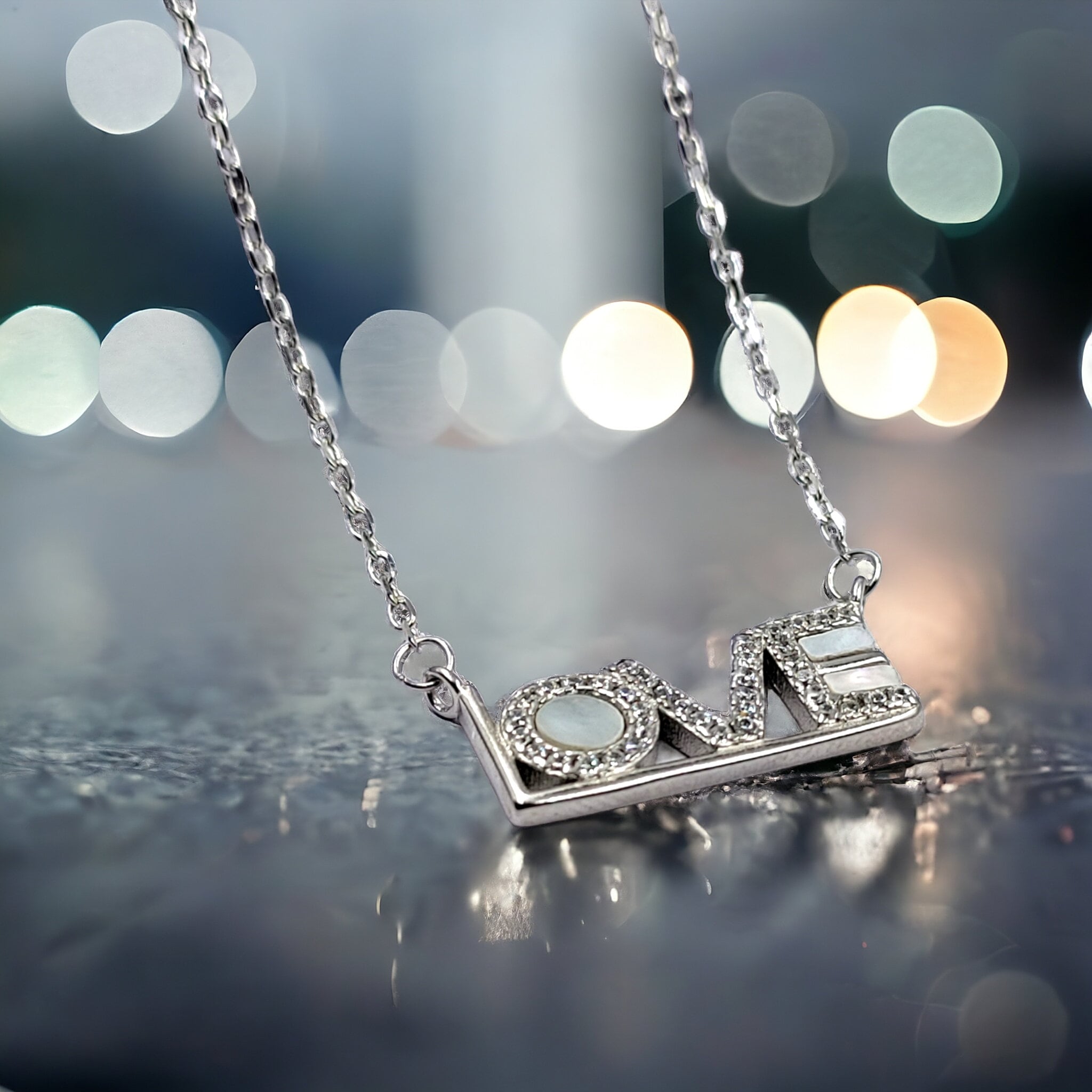 925 Sterling Silver Cubic Zirconia Love Written Unisex Necklace Pendant set Beautiful Minimalist Handmade Gift for lover