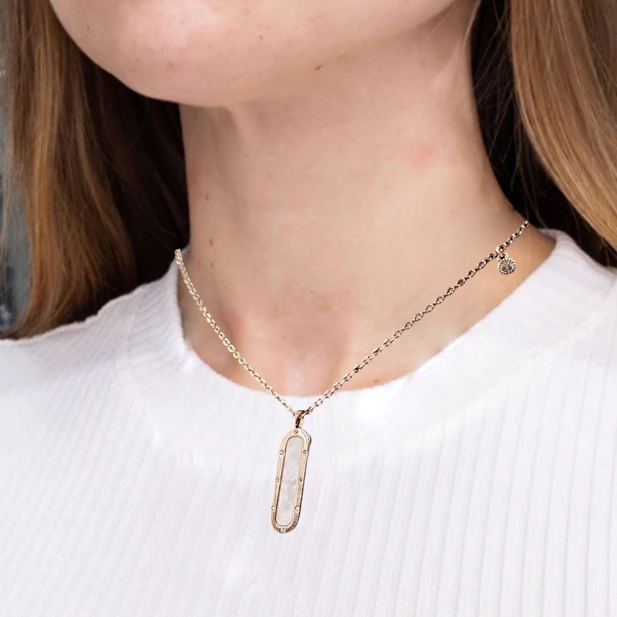 925 Sterling Silver Oval Shaped Rose gold plated Pendant with CZ Necklace set Lovely Minimalist Handmade Gift for Mother,Daughter,Sister