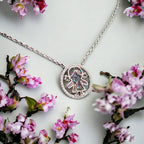 925 Sterling Silver Mutlicolor CZ Doll in the Circle Pendant Necklace Pendant set Lovely Minimalist Handmade Gift for Daughter