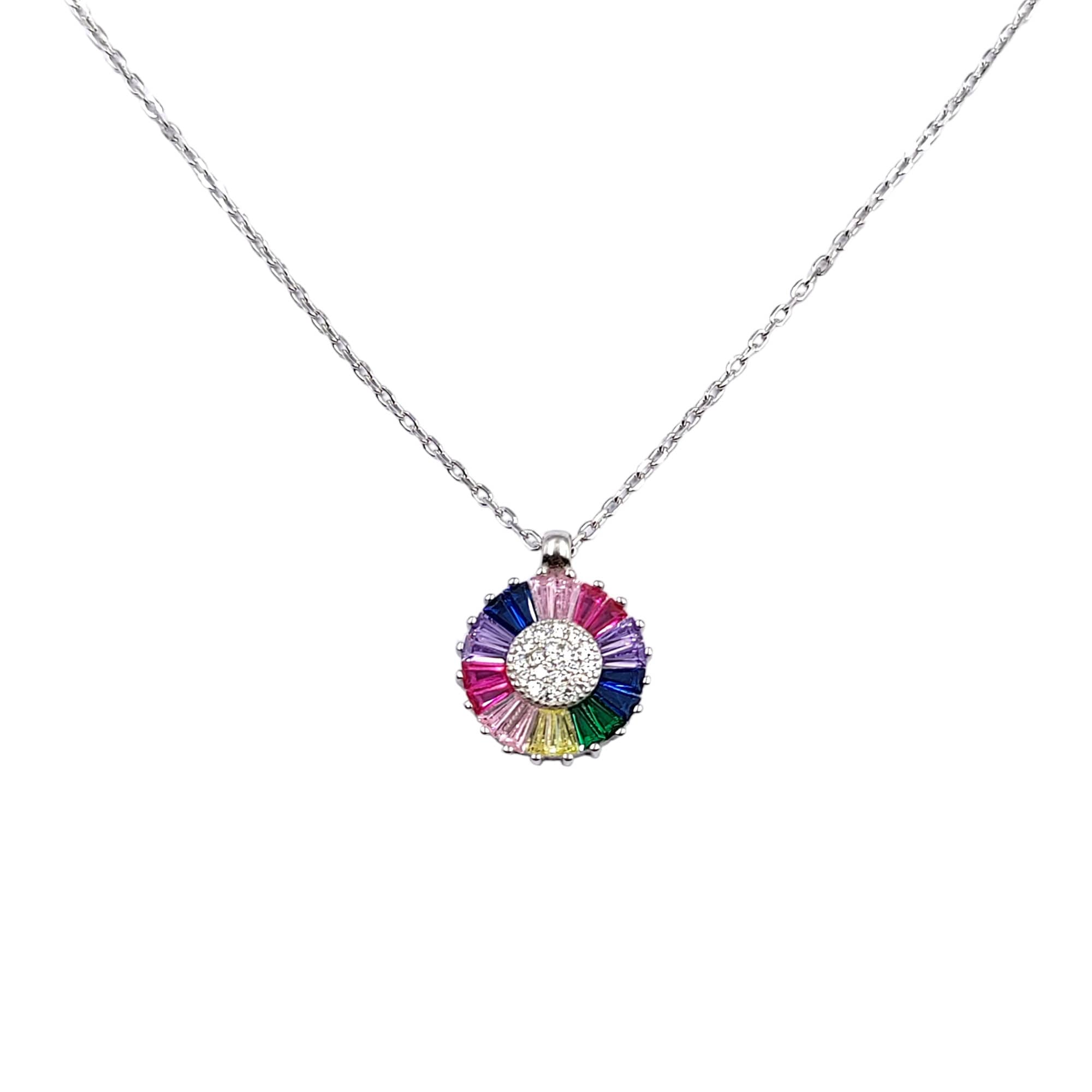 925 Sterling Silver Multi color Cubic Zirconia Floral Pendant Beautiful Necklace set Minimalist Handmade Gift for her