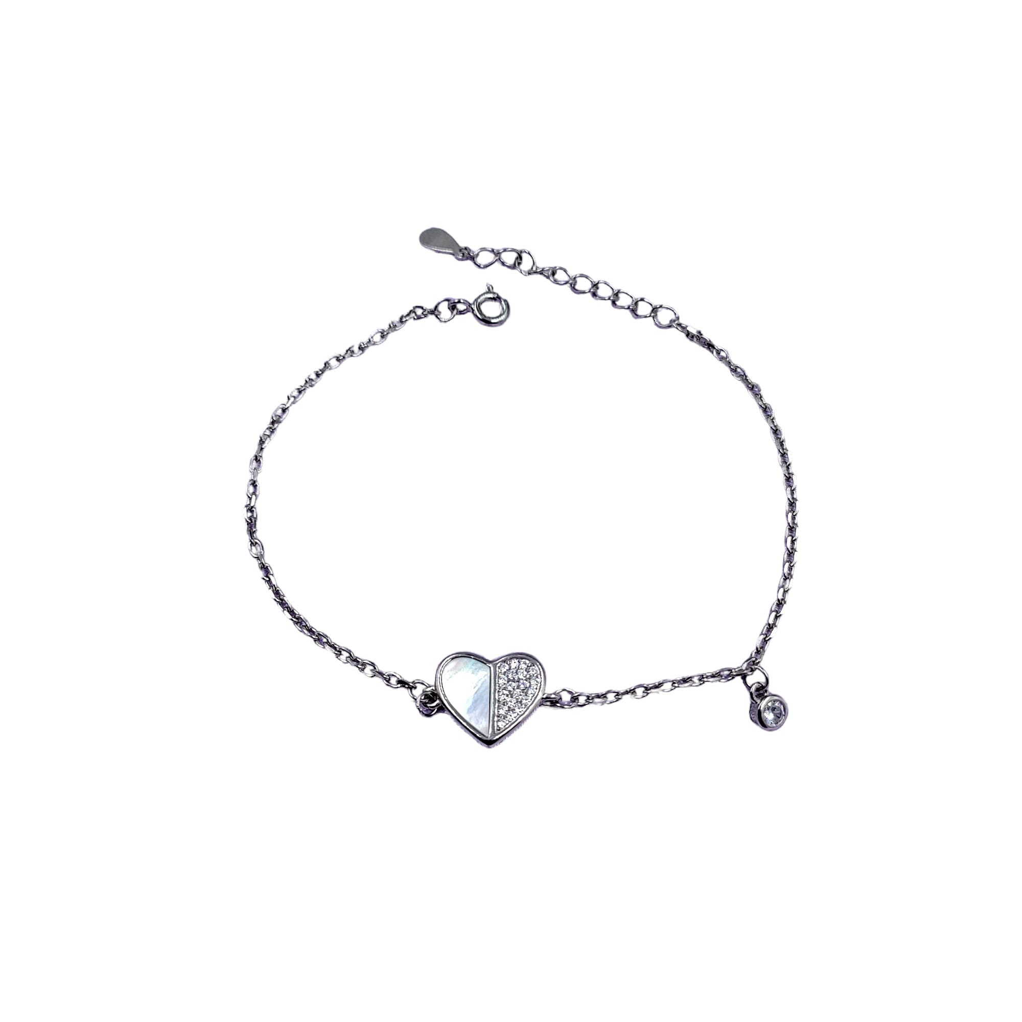 925 Sterling Silver Handmade White Heart Tennis Bracelet with CZ Stone Charm Minimalist Gift for lover Anniversary