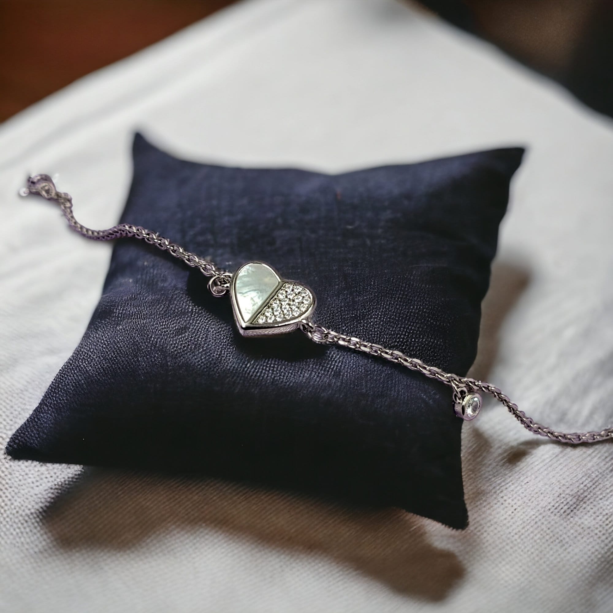 925 Sterling Silver Handmade White Heart Tennis Bracelet with CZ Stone Charm Minimalist Gift for lover Anniversary