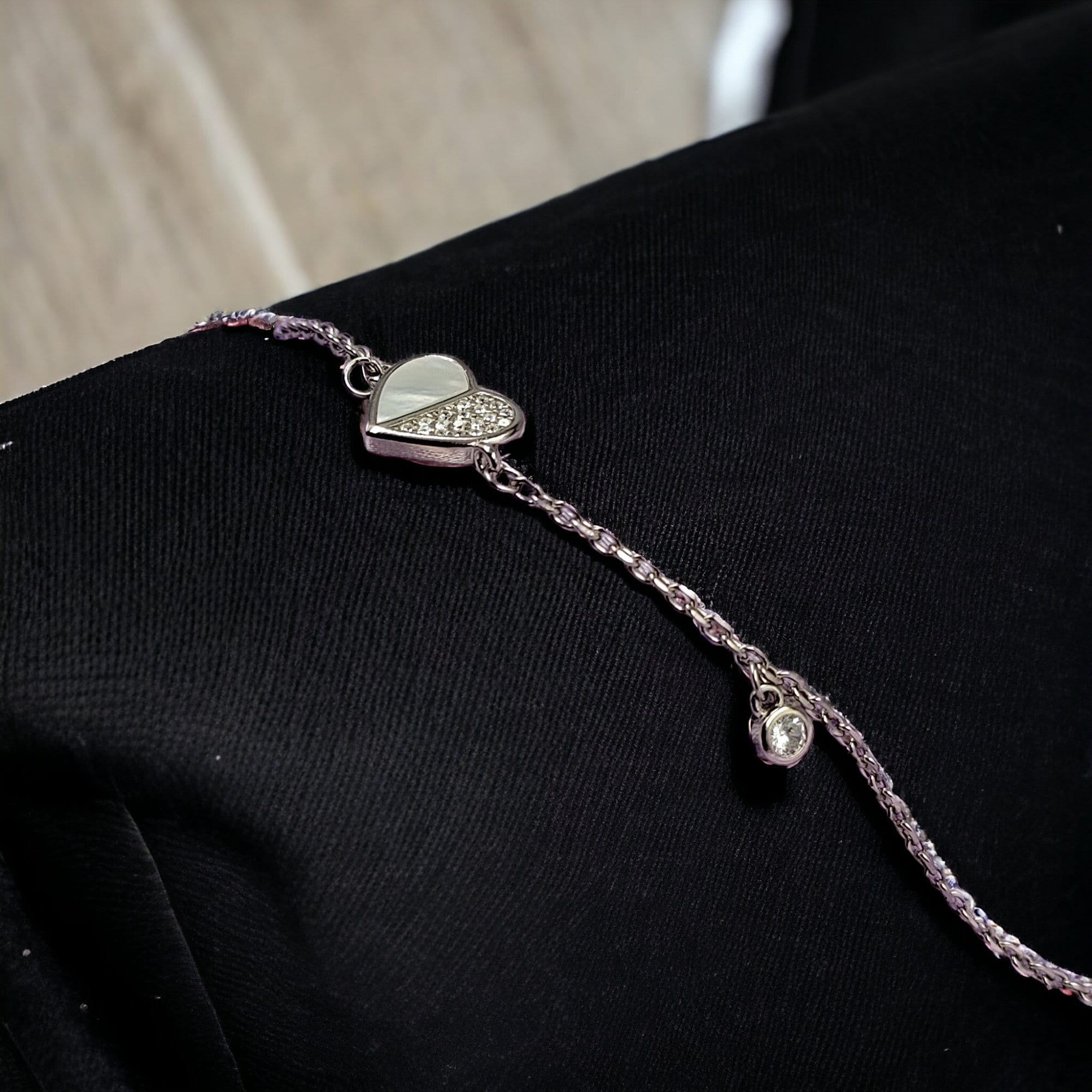 925 Sterling Silver Handmade White Heart Tennis Bracelet with CZ Stone Charm Minimalist Gift for lover Anniversary