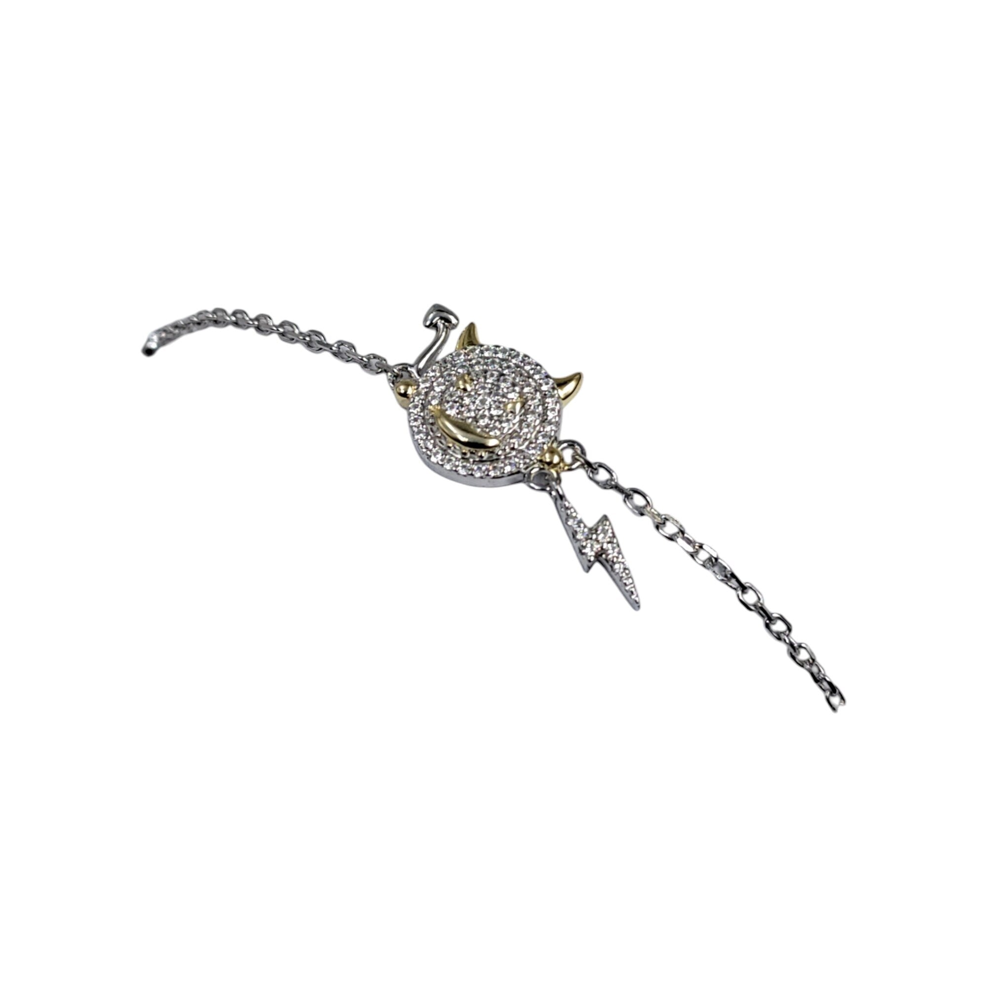 925 Sterling Silver CZ Evil Face Sparkling Tennis Bracelet with CZ Stone Charm Minimalist Gift for Daughter