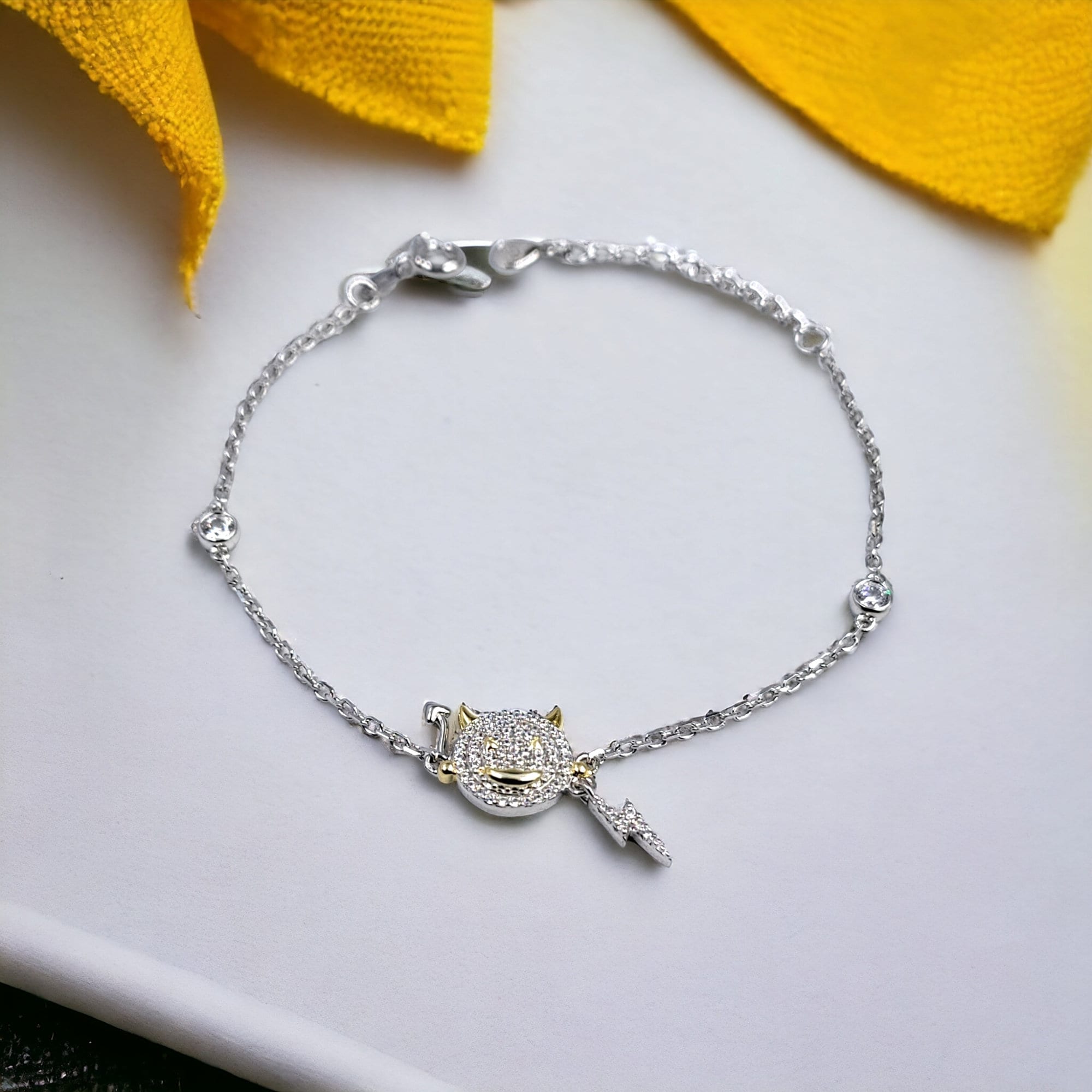 925 Sterling Silver CZ Evil Face Sparkling Tennis Bracelet with CZ Stone Charm Minimalist Gift for Daughter