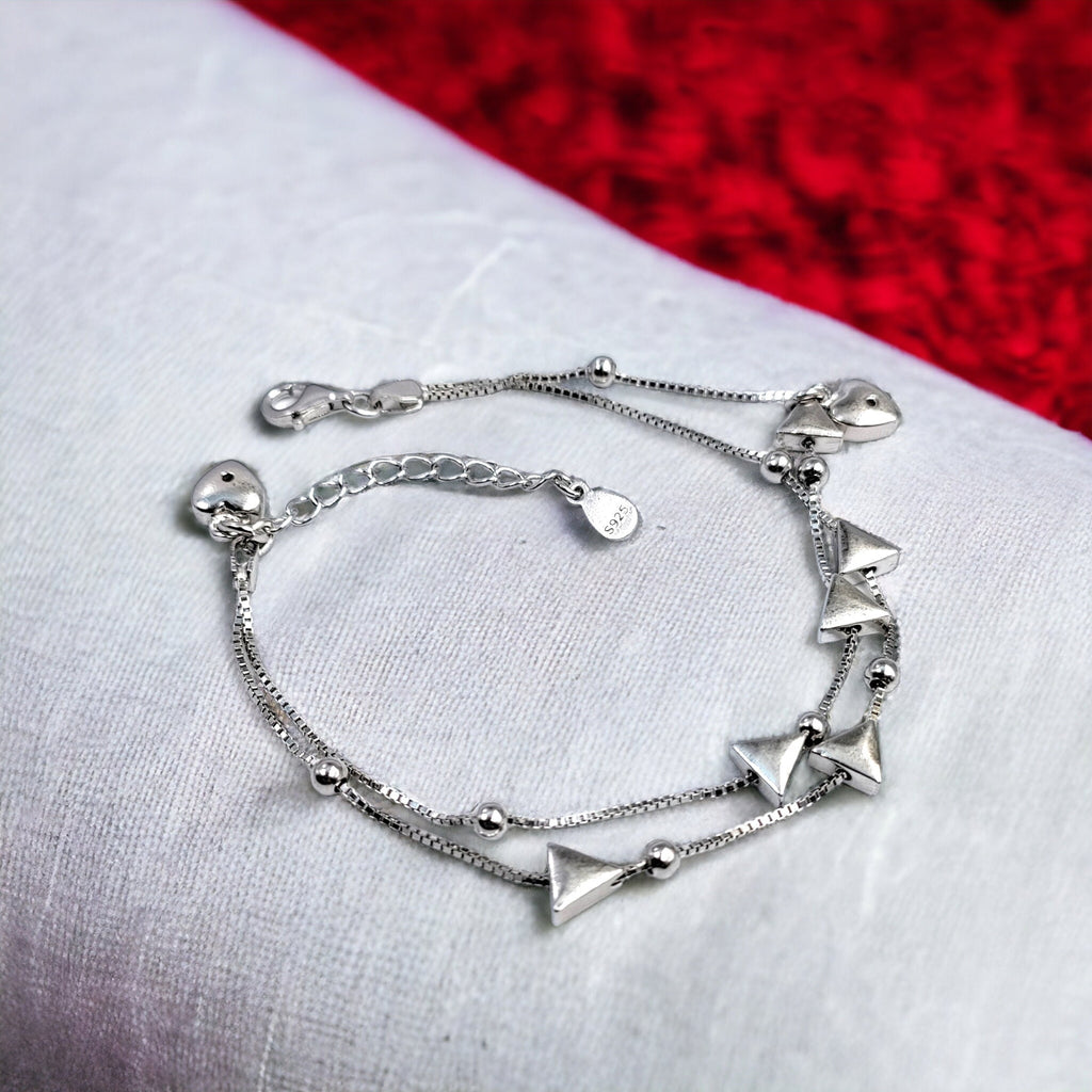 925 Sterling Silver Double layer Triangle Design Bracelet Minimalist Gift for Mother,Daughter,Wife