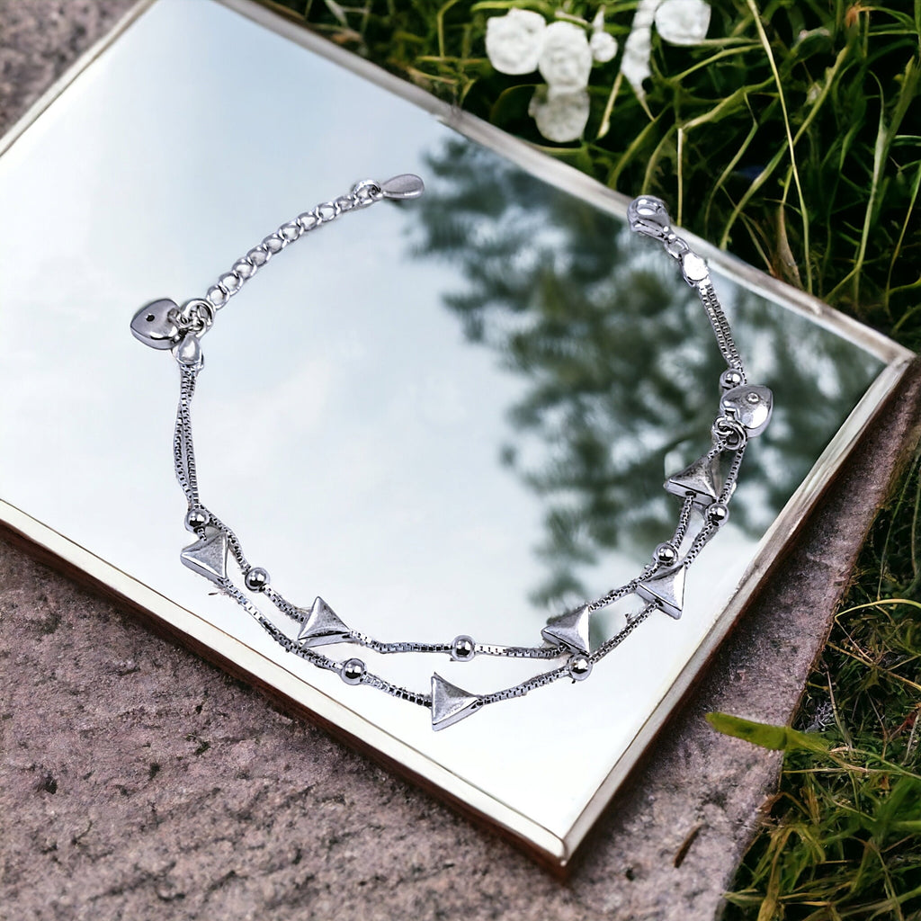 925 Sterling Silver Double layer Triangle Design Bracelet Minimalist Gift for Mother,Daughter,Wife