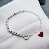 925 Sterling Silver Minimalist Heart and beads Design Bracelet Minimalist Gift for Girlfriend,Daughter,Wife