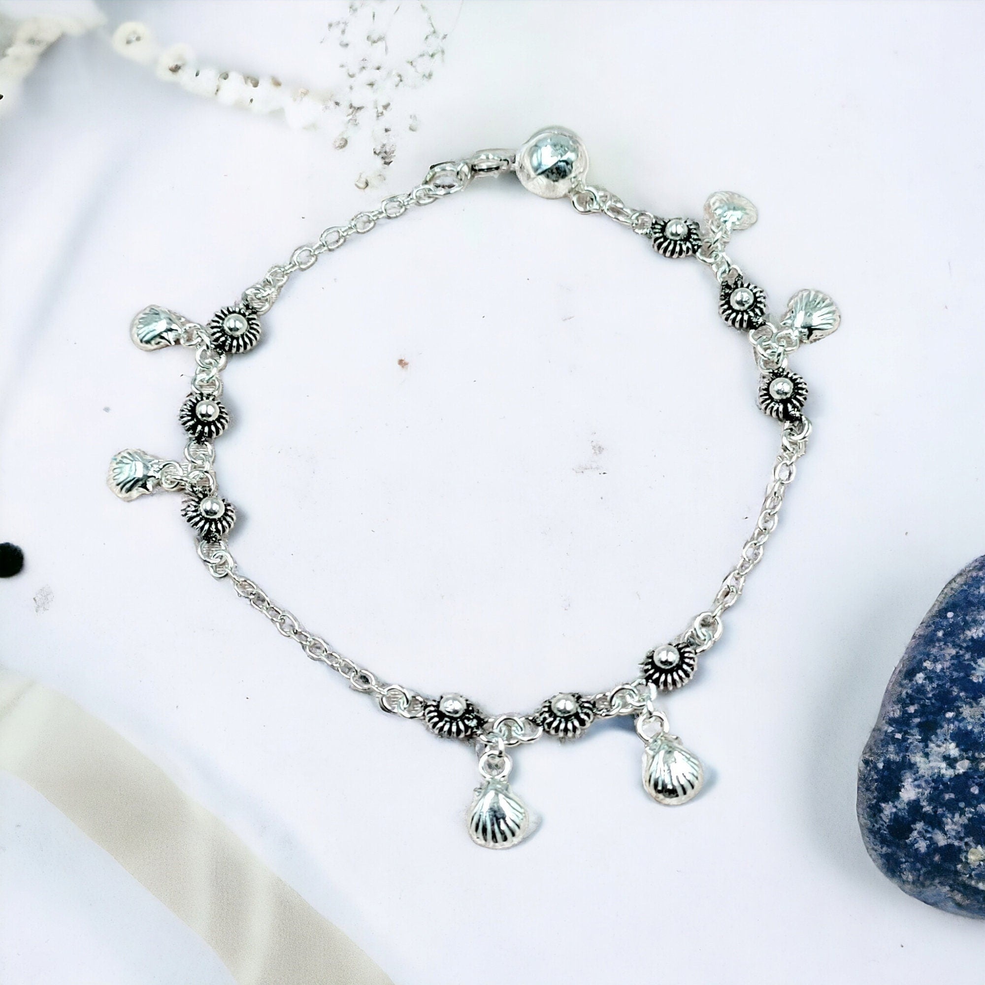 925 Sterling Silver Minimalist Indian Oxidised Design Bracelet with charms Minimalist Gift for Girlfriend,Daughter,Wife