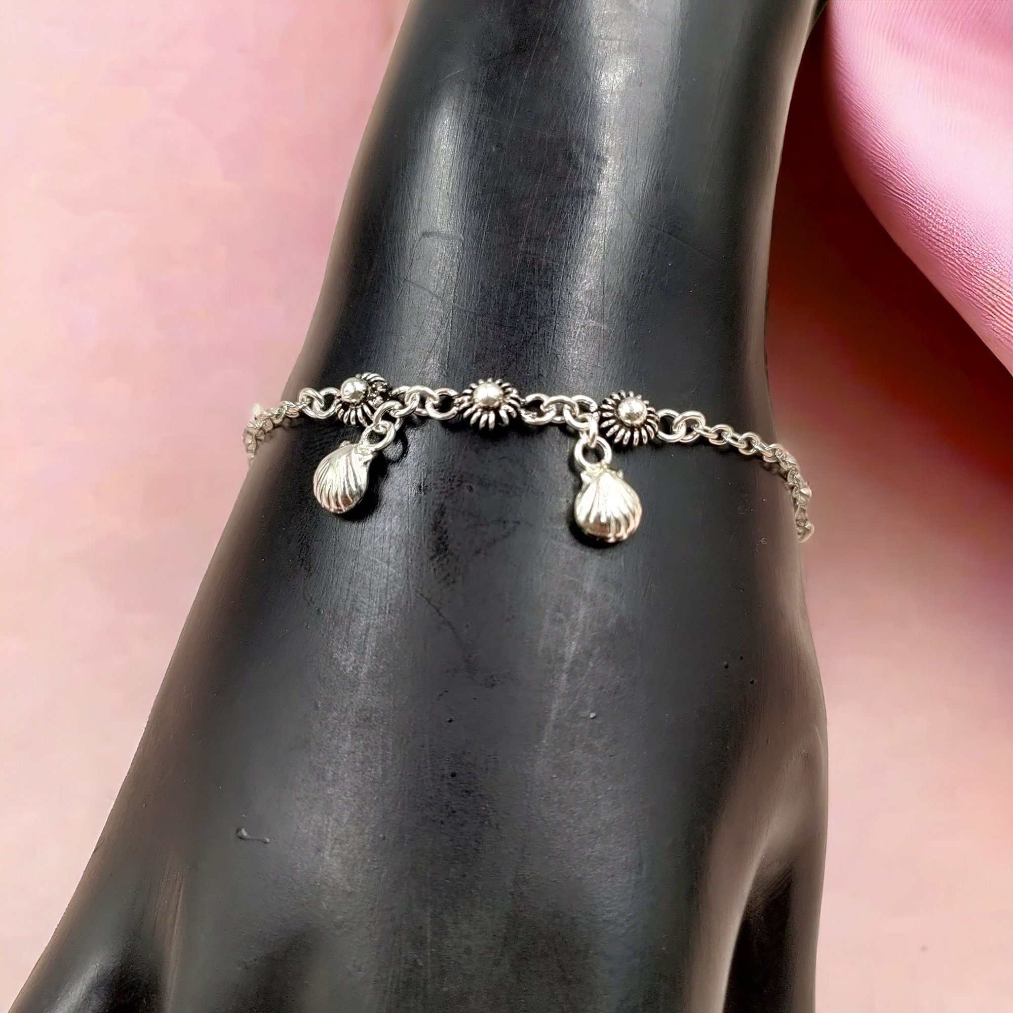 925 Sterling Silver Minimalist Indian Oxidised Design Bracelet with charms Minimalist Gift for Girlfriend,Daughter,Wife