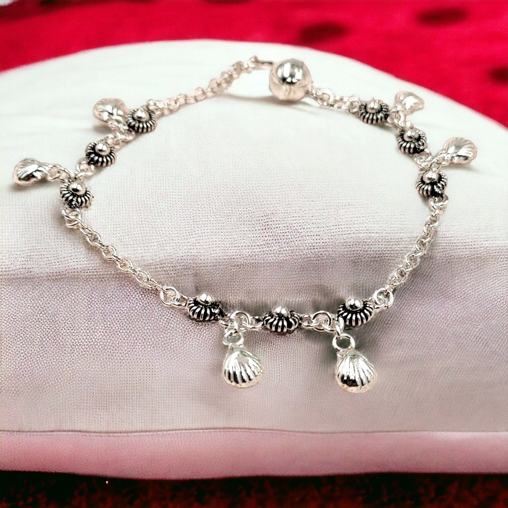 925 Sterling Silver Minimalist Indian Oxidised Design Bracelet with charms Minimalist Gift for Girlfriend,Daughter,Wife