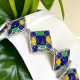 Vintage Solid Silver Big Stone CZ Multicolor enamel Royal 925 Sterling Silver Bracelet Stylish Gift for Girlfriend, Wife , Daughter