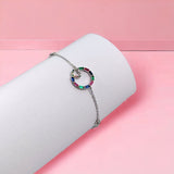 Multi Color Stone Circle with heart 925 Sterling Silver Pretty Minimalist Lovely Bracelet Beautiful Gift for Girlfriend,Daughter,Wife