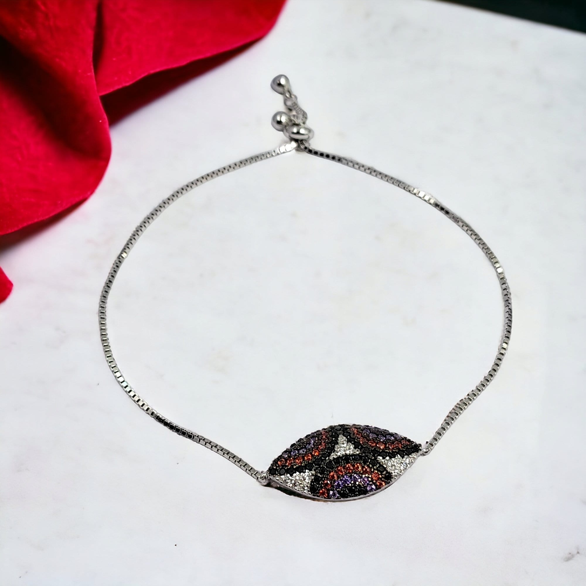 Black Multi Color Stone Solid Silver Pretty Minimalist Adjustable Bracelet Beautiful Gift for Black Lover,Girlfriend,Daughter,Wife