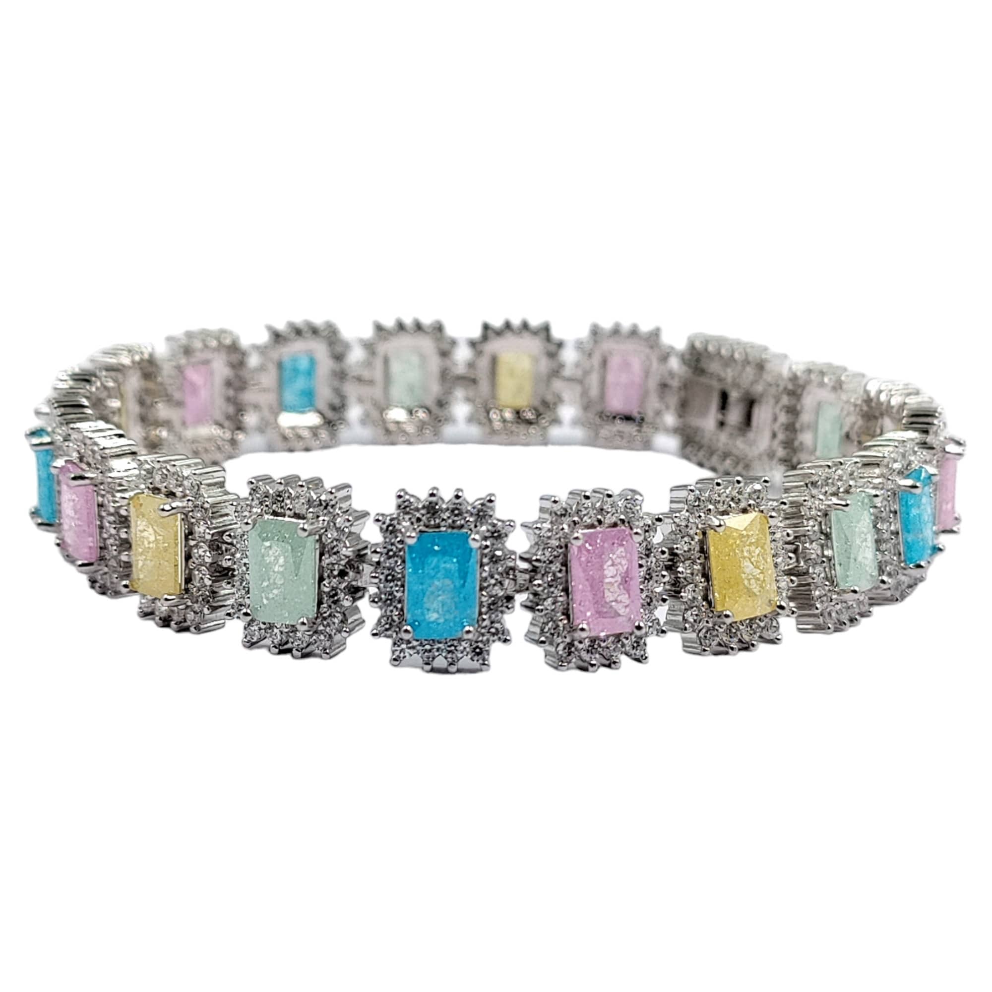 925 Sterling Silver Multi color Stone CZ Royal Tennis Bracelet Stylish Cubic Zirconia Gift for Anniversary,Birthday,Wedding,Girlfriend, Wife