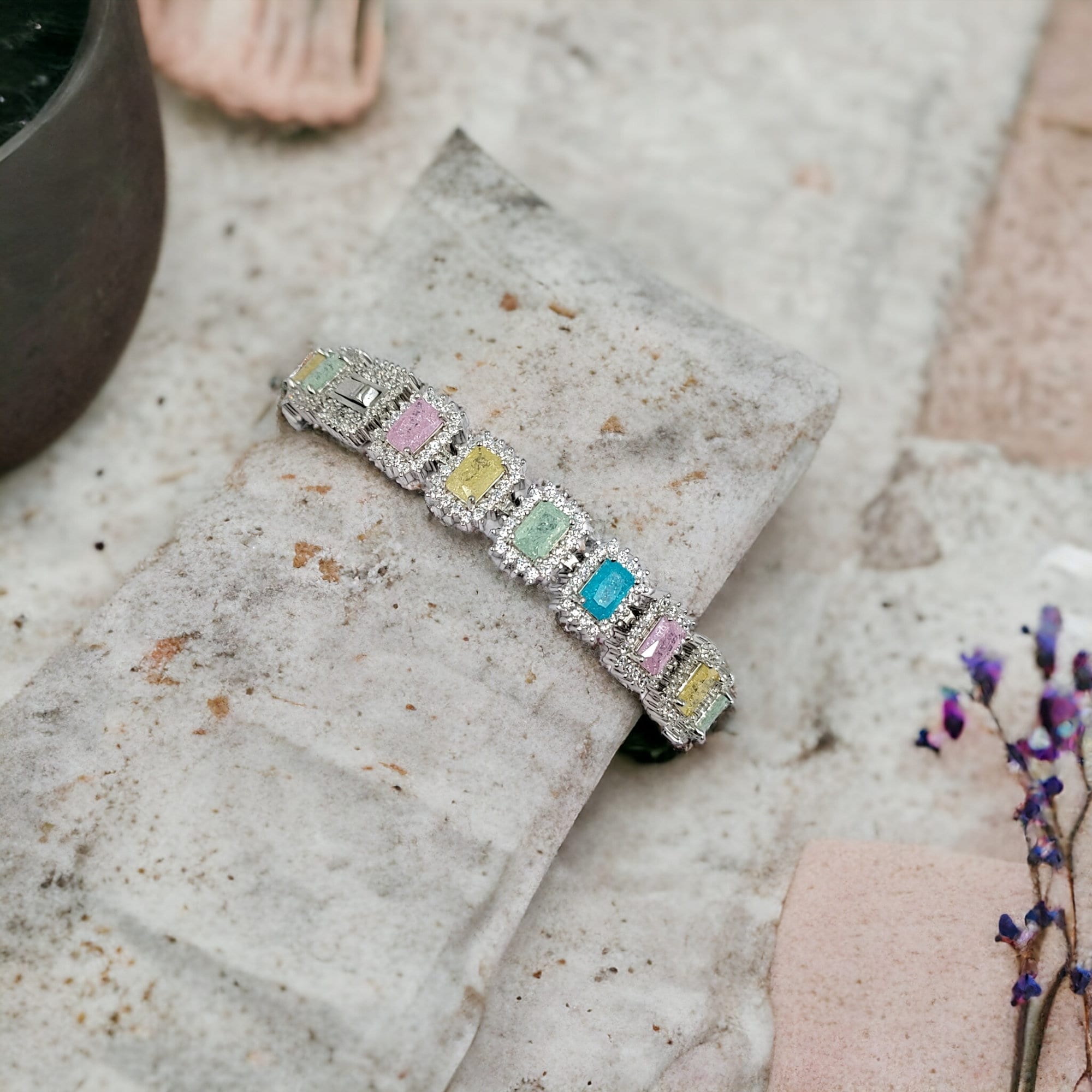 925 Sterling Silver Multi color Stone CZ Royal Tennis Bracelet Stylish Cubic Zirconia Gift for Anniversary,Birthday,Wedding,Girlfriend, Wife
