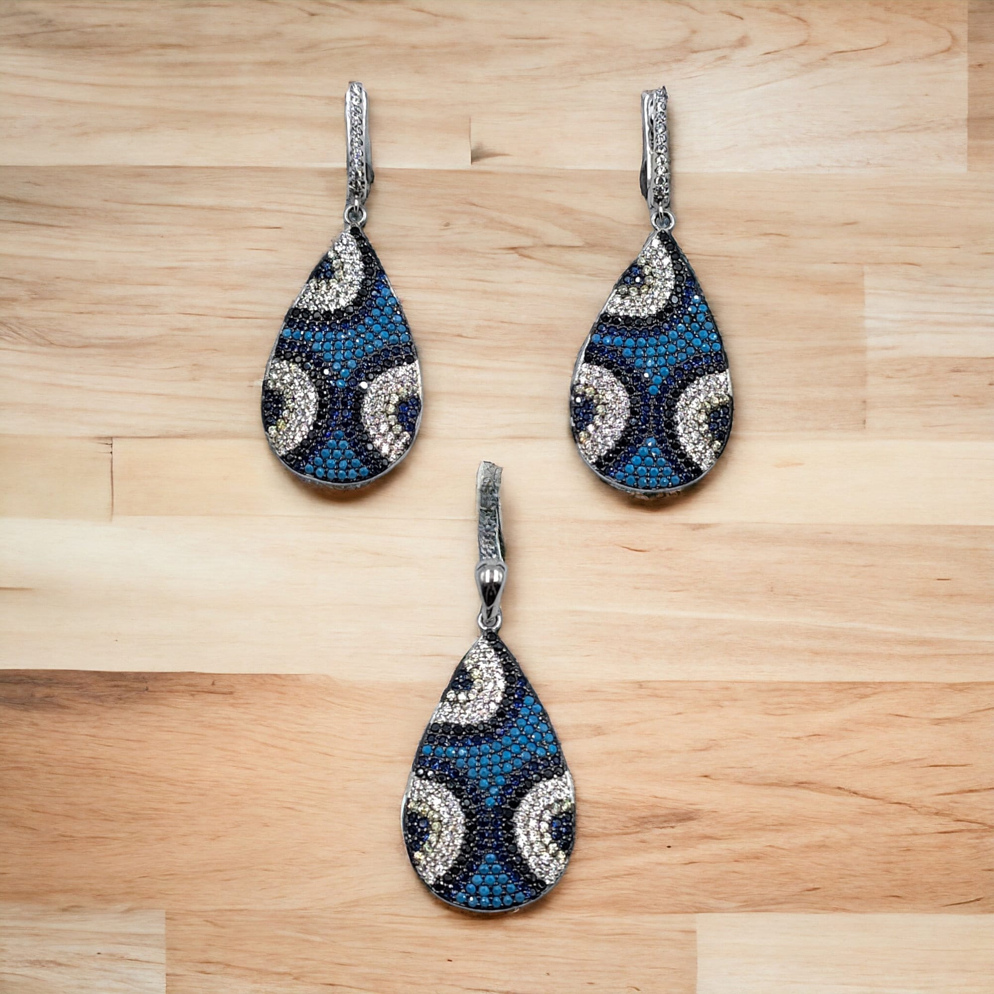 925 Sterling Silver Cubic Zirconia Stone Pear Shape Pendant Earring Set Minimlalist Handmade Gift for Wedding Engagement