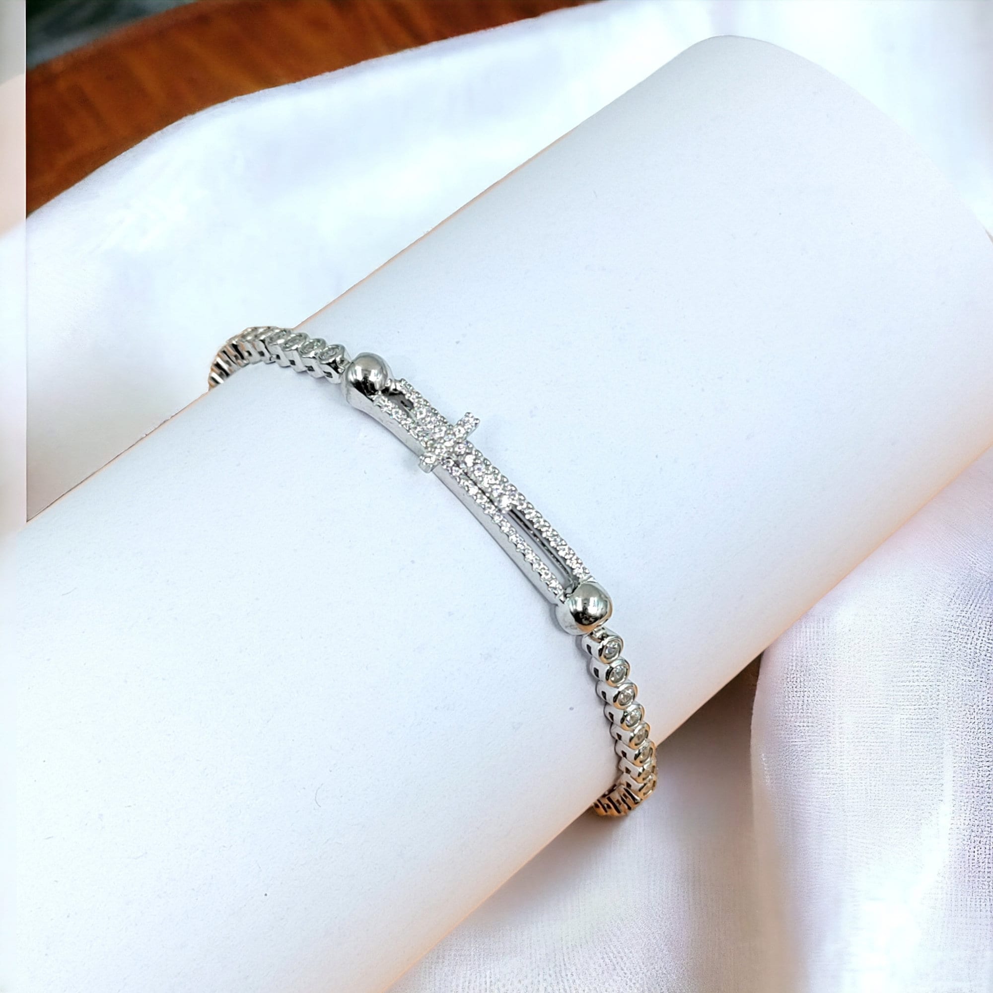 925 Sterling Silver White Stone CZ Pretty Tennis Bracelet Pave set diamond chain Adjustable Bracelet Minimal Gift for Christmas,New year