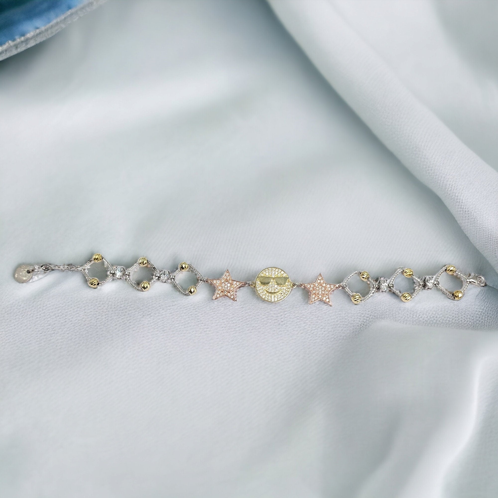 925 Sterling Silver Rock star Funky Star Shimmery Tennis Unisex Bracelet Stylish Gift for Christmas,New year