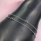Multi Color Stone 925 Sterling Silver Pretty Minimalist Chain link Double layer Bracelet Beautiful Gift for Girlfriend,Daughter,Wife