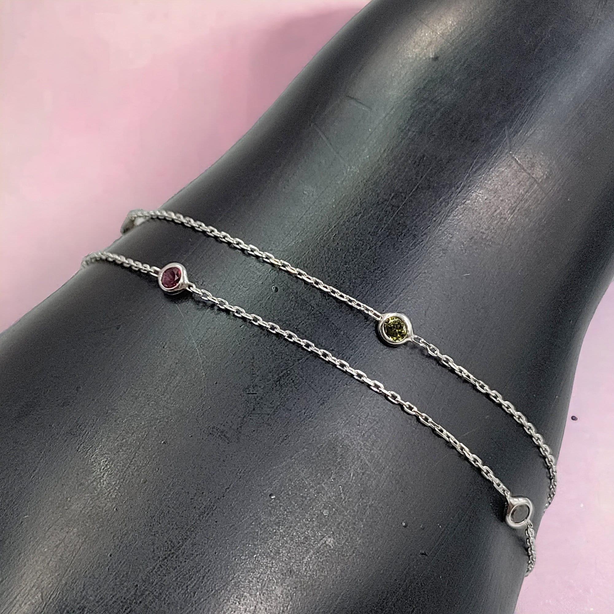 Multi Color Stone 925 Sterling Silver Pretty Minimalist Chain link Double layer Bracelet Beautiful Gift for Girlfriend,Daughter,Wife