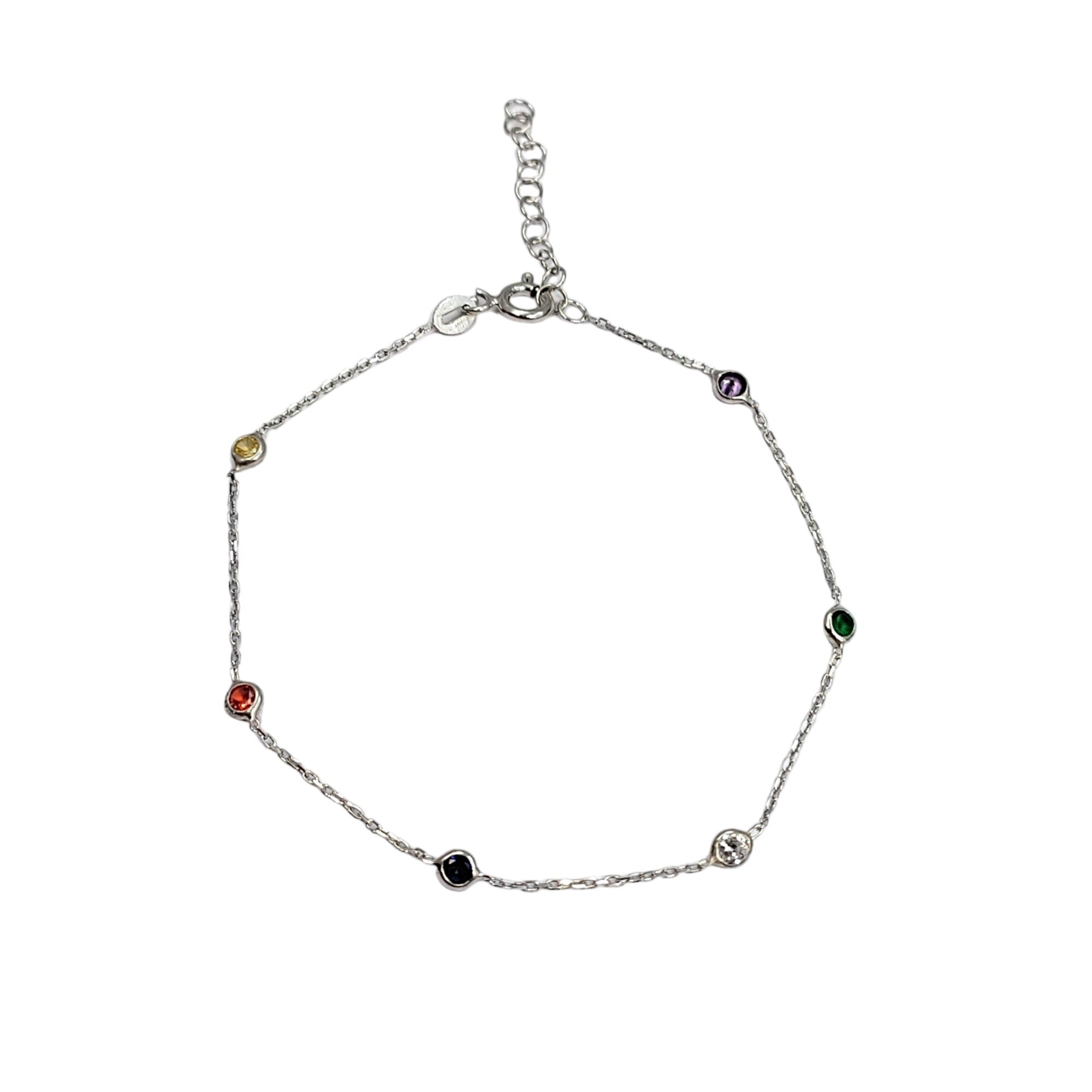 Multicolor CZ Stone 925 Sterling Silver Pretty Minimalist Chain link Bracelet in Beautiful Gift for Girlfriend,Daughter,Wife