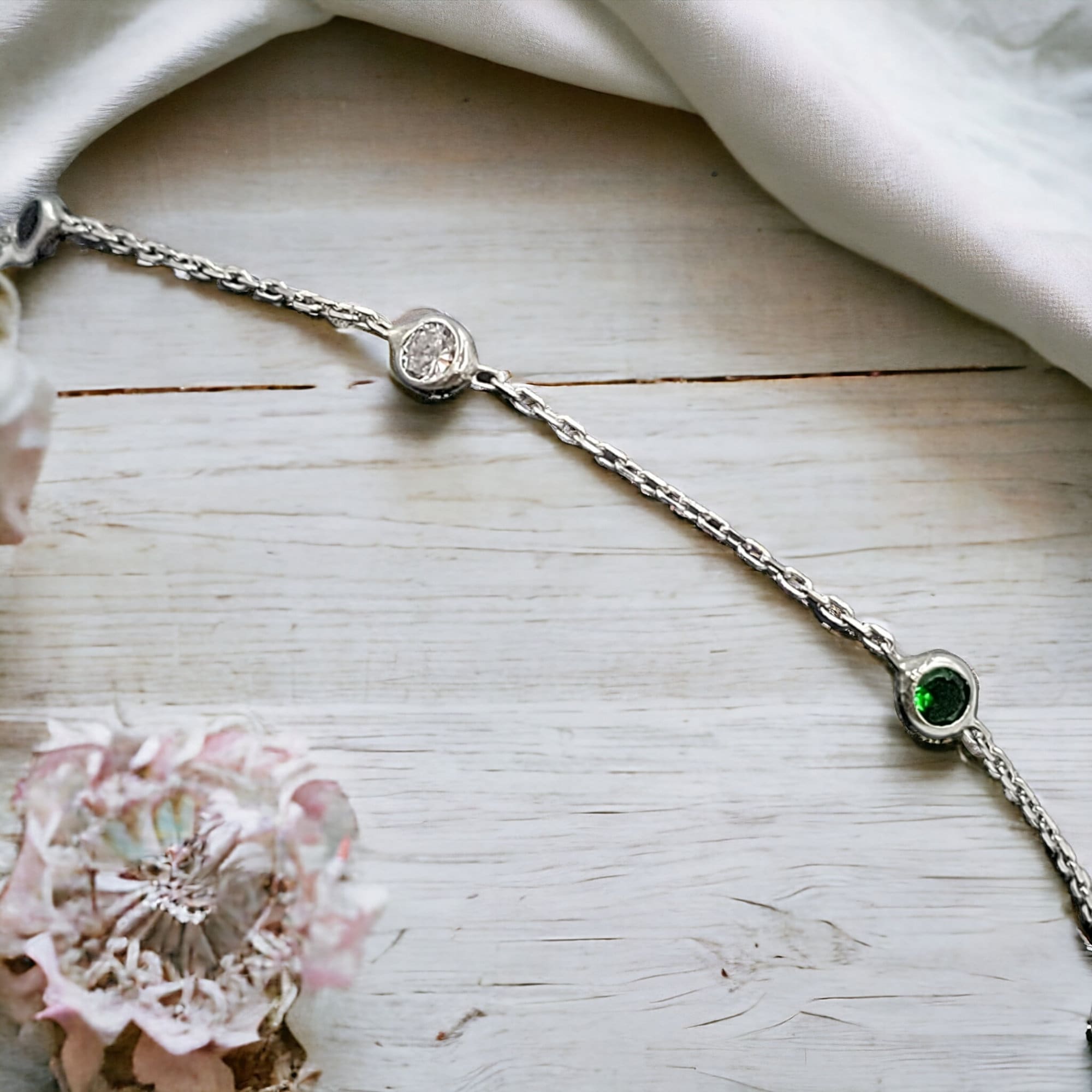 Multicolor CZ Stone 925 Sterling Silver Pretty Minimalist Chain link Bracelet in Beautiful Gift for Girlfriend,Daughter,Wife