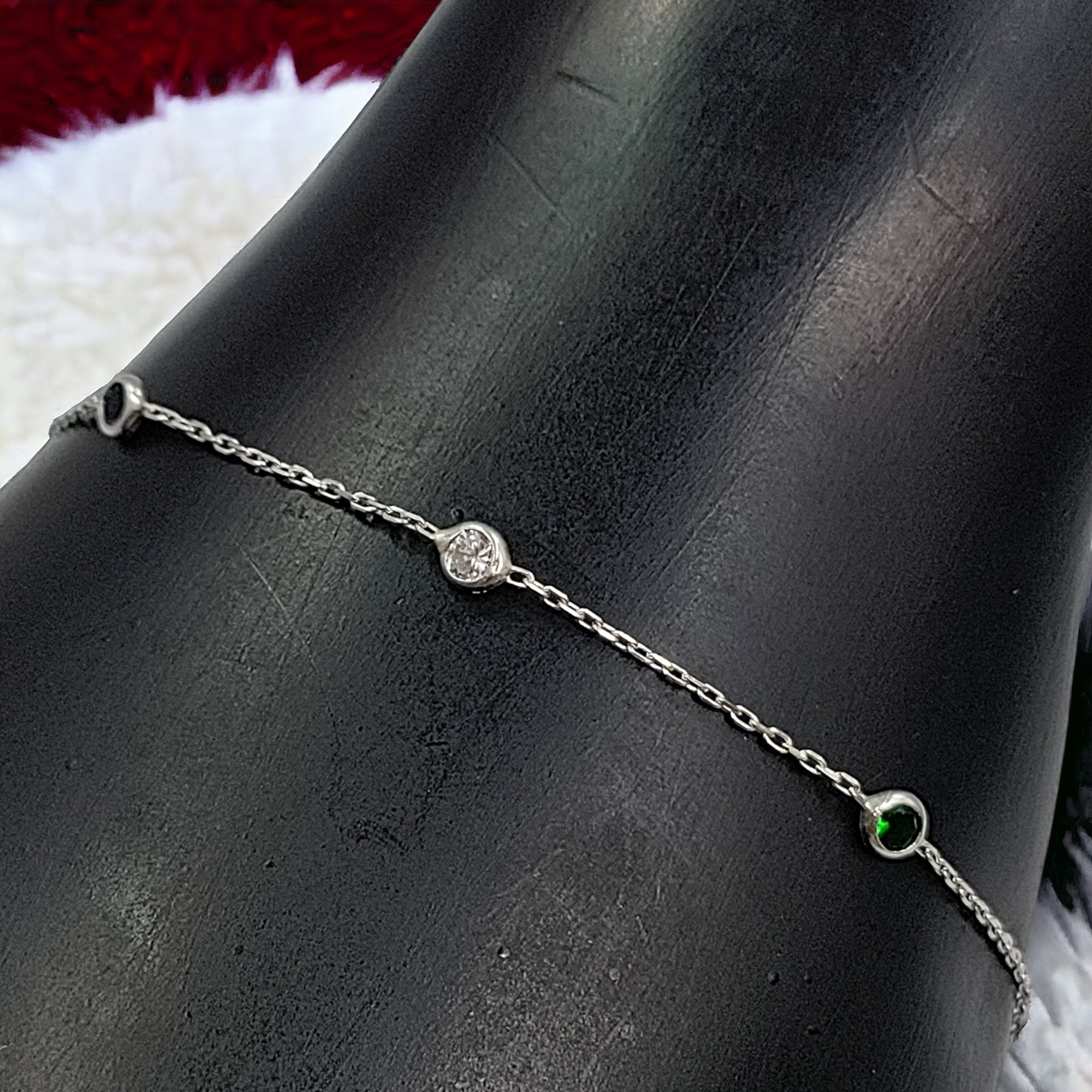 Multicolor CZ Stone 925 Sterling Silver Pretty Minimalist Chain link Bracelet in Beautiful Gift for Girlfriend,Daughter,Wife