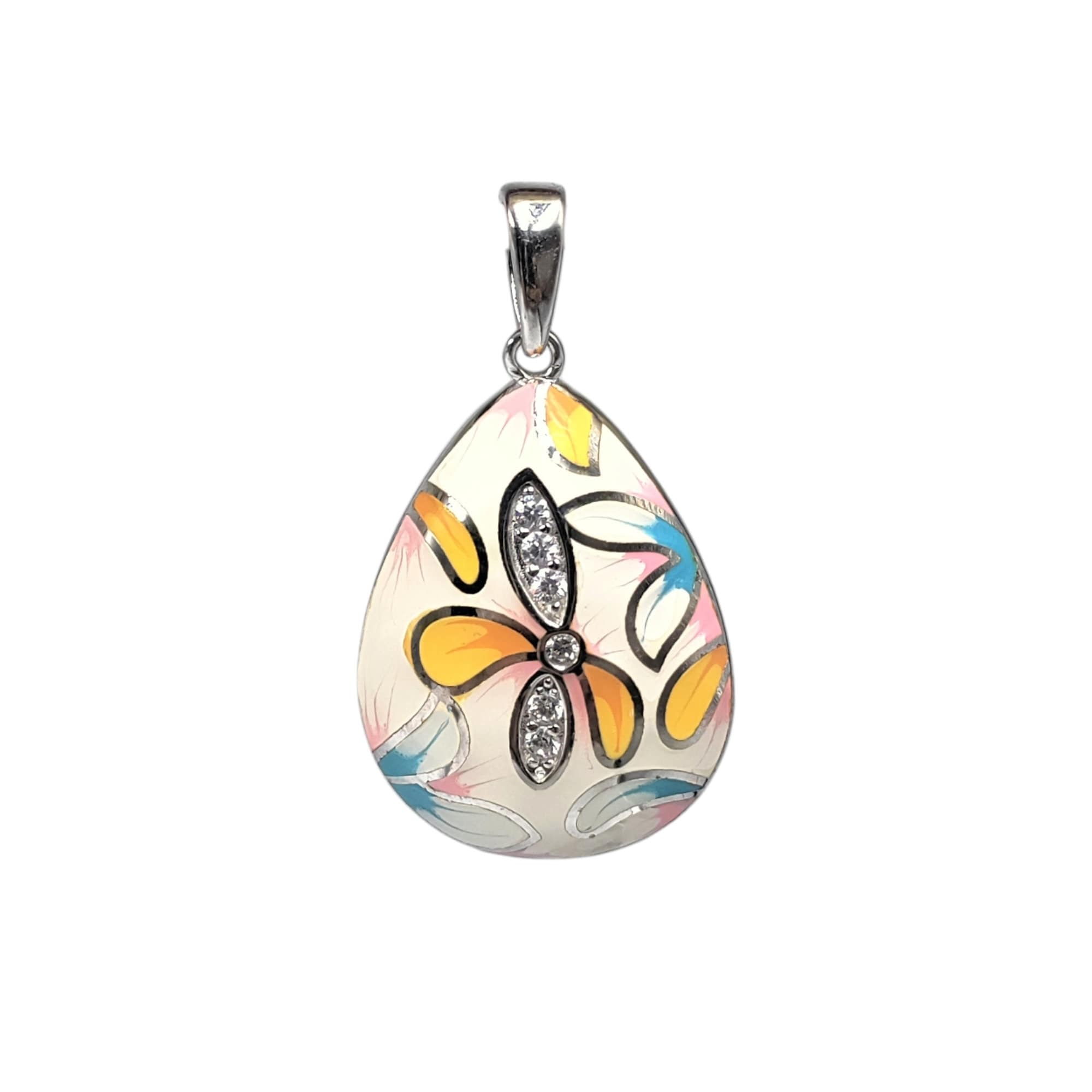 925 Silver Pendant Beautifully Crafted Pear Shape Teardrop Enamel Pendant CZ Floral Art Handmade Jewellery
