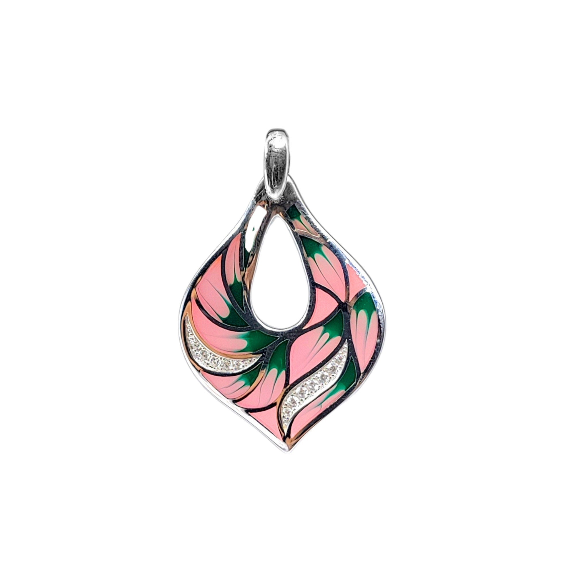 Pink Floral Enamel Pendant Petal Shape 925 Sterling Silver Beautiful Handcrafted Floral art jewelry