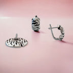 925 Sterling Silver Black and White Strips Pendant Earring Set With Pave Set CZ Stones Luxury Enamel Fine Jewelry Minimalist Handmade Gift