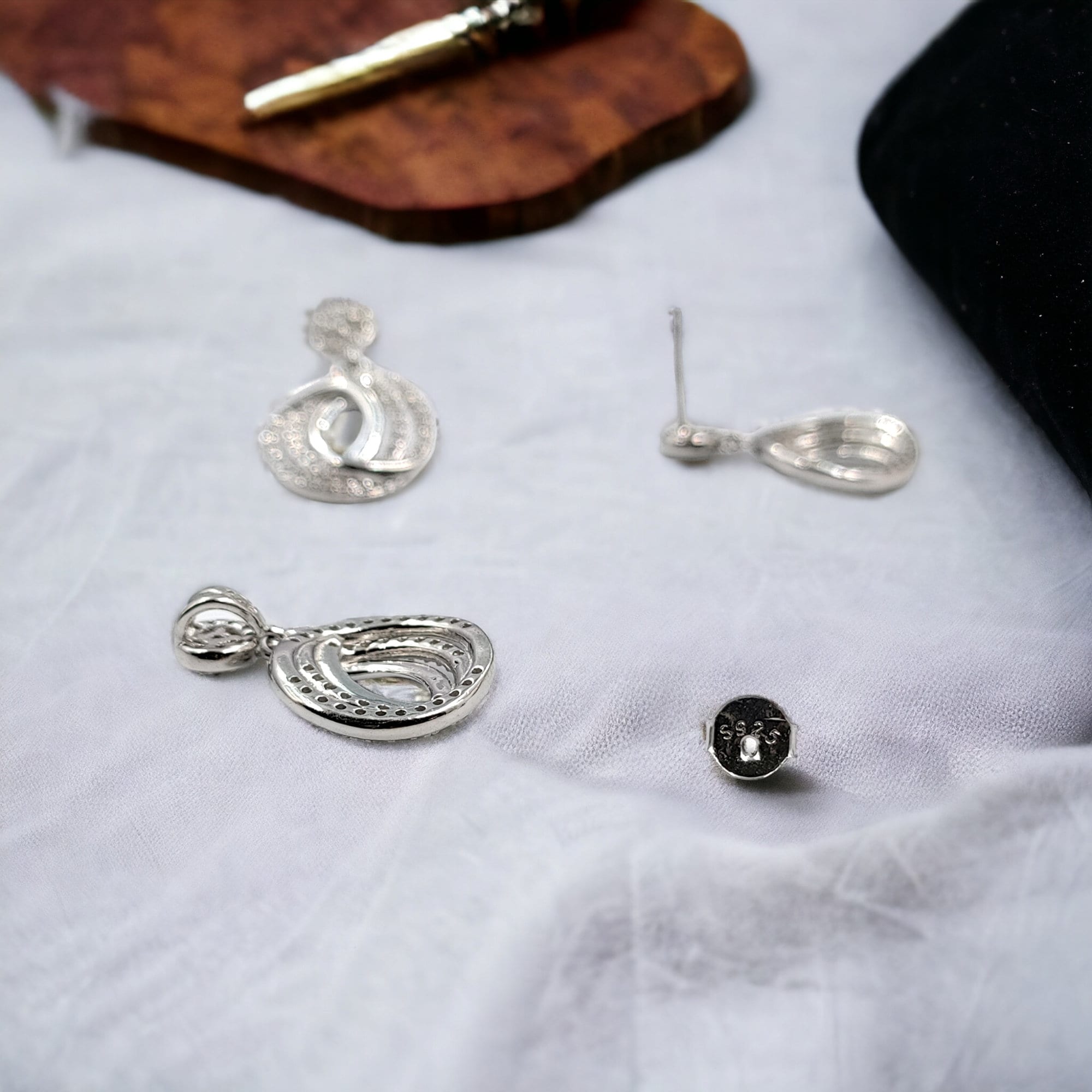 925 Sterling Silver Tear Drop Round Shape Cubic Zirconia Stone Dangle Earrings Minimalist Handmade Wedding Anniversary Gift for Wife