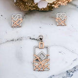 925 Sterling Silver Rose Gold Color Pendant Earring Set with Push Back Luxury Fine Jewelry Classic Minimalist Handmade Gift for Mother