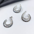 925 Sterling Silver Luxury Modern Twisted Circle Pendant Earrings Set with Push Back Swirl Large Spiral Design Minimalist Handmade Gift