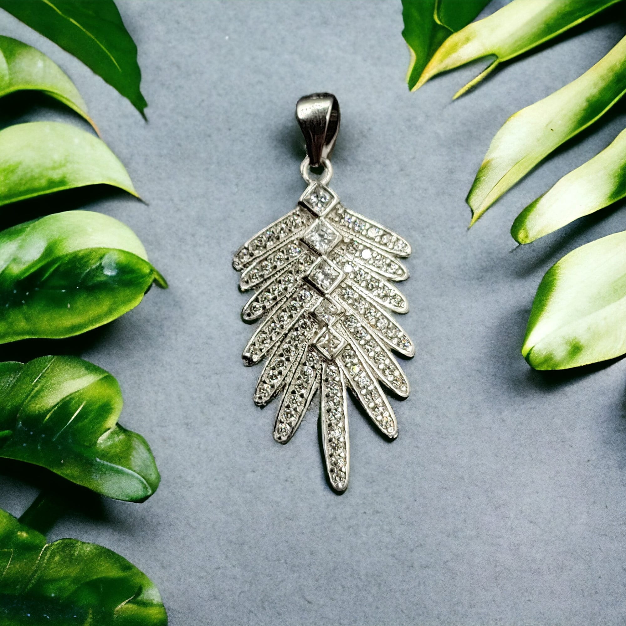 Feather Dangle Drop Earrings with Pendant 925 Sterling Silver Water Drop Sparkling Cubic Zirconia Minimalist Handmade Enagagment Gift