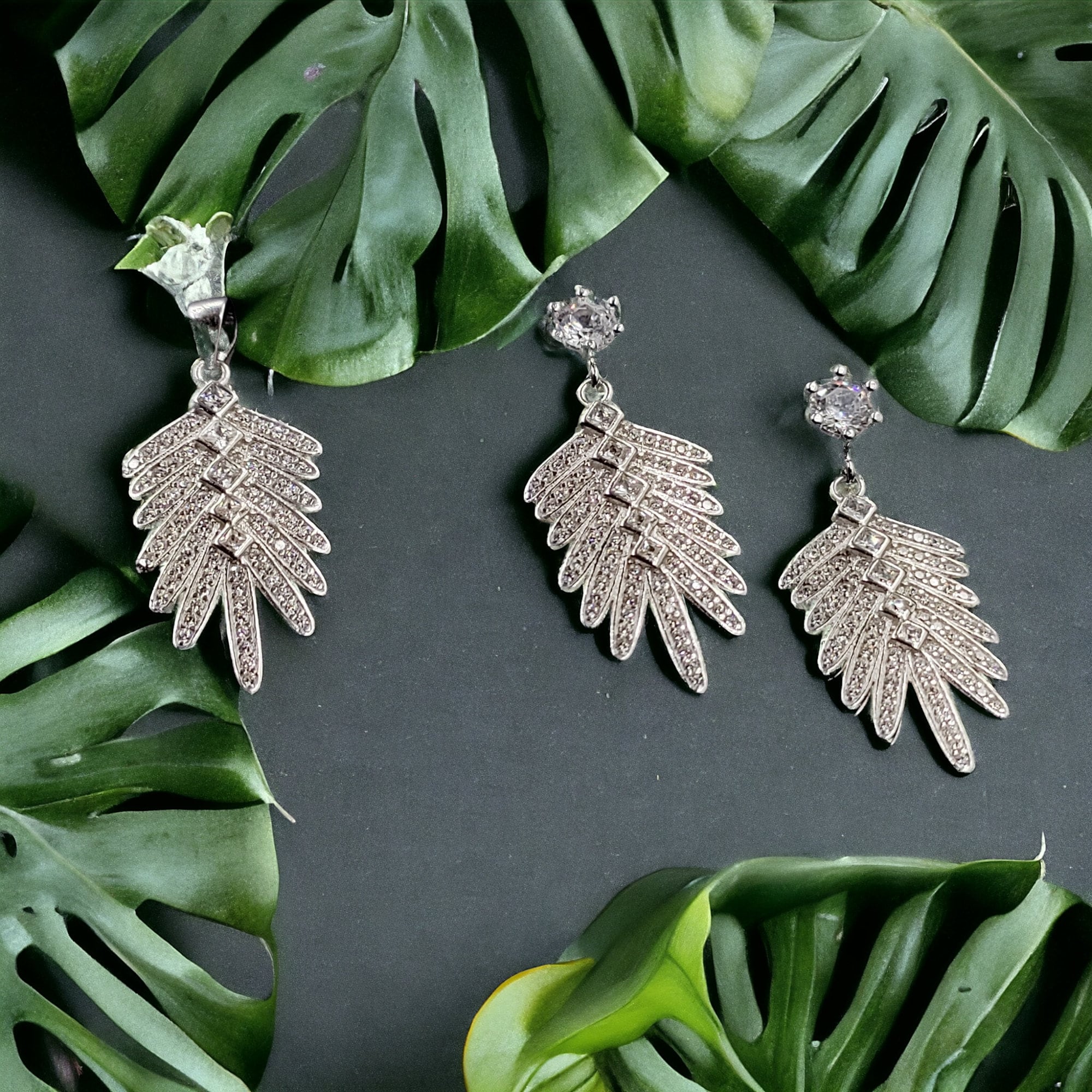 Feather Dangle Drop Earrings with Pendant 925 Sterling Silver Water Drop Sparkling Cubic Zirconia Minimalist Handmade Enagagment Gift