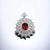 925 Sterling Silver White CZ Stone With Sparkle Ruby in Centre Big Round Pendant Earring Set Classic Handmade Gift for Wedding Engagement