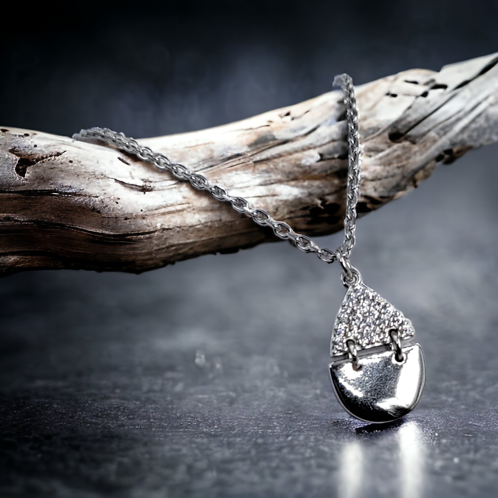 925 Sterling Silver Pear Shape Pendant Half CZ Necklace set Lovely Minimalist Handmade Gift for lover,Girlfriend,Wife