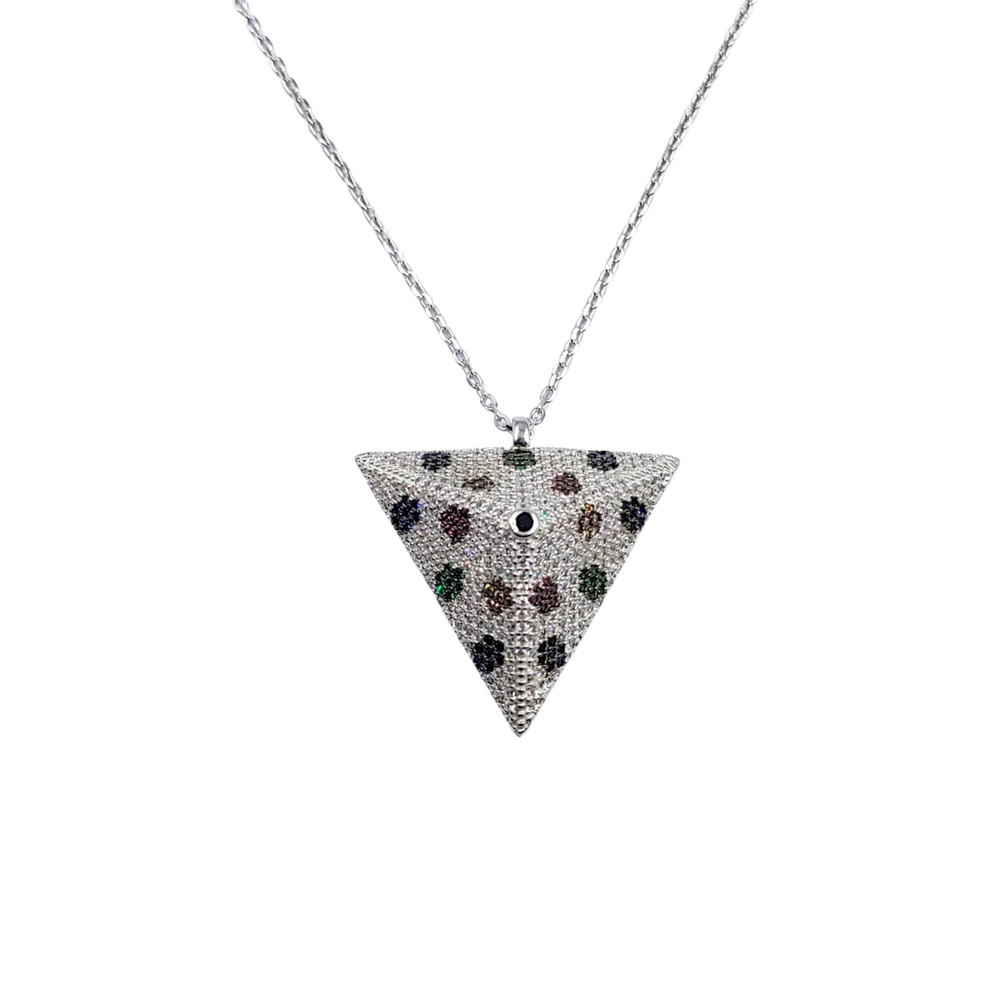 Big Traingle Pyramid Pendant Mixed Necklace Pendant Chain for Women Minimalist CZ Jewellery Handmade Gift in 925 Streling Silver