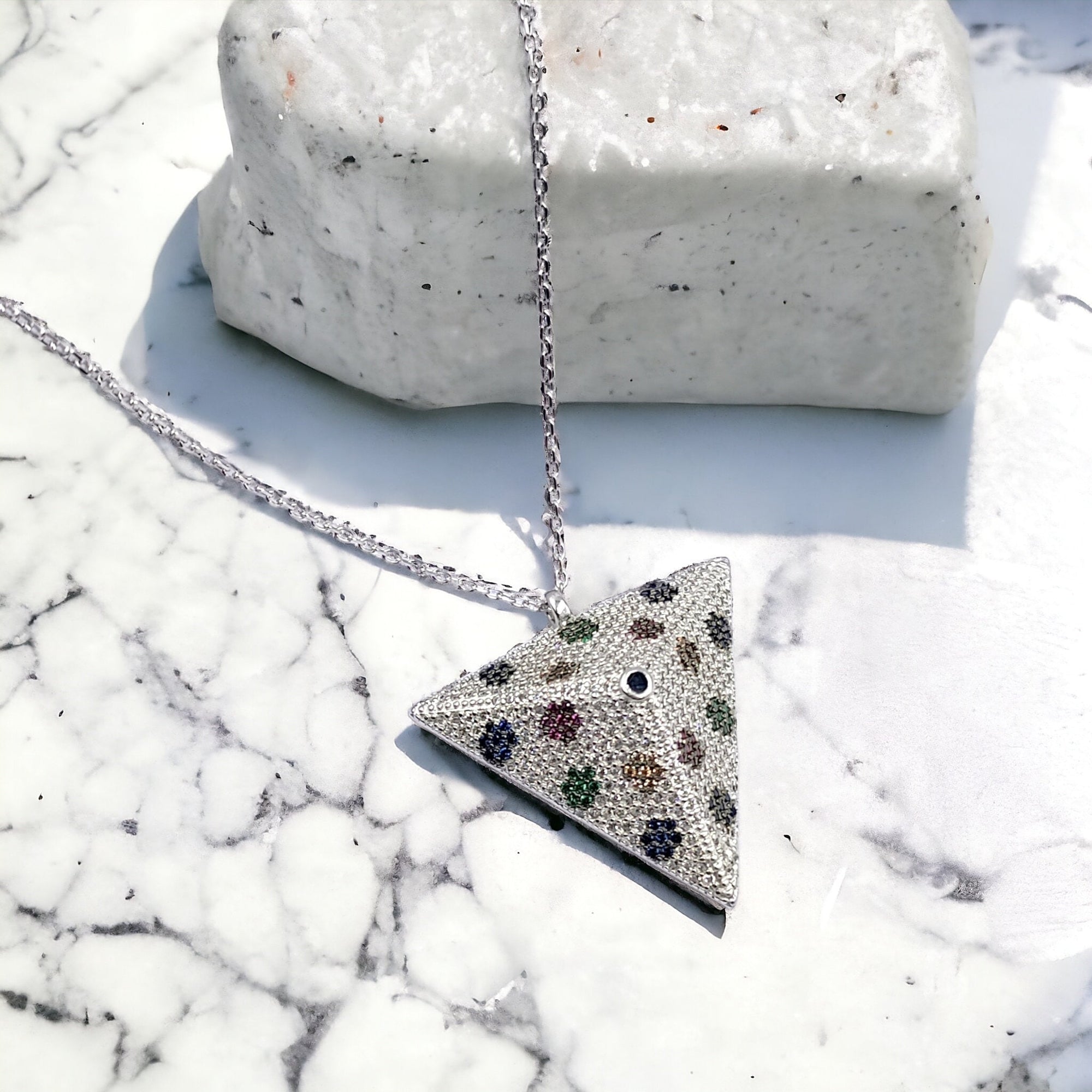 Big Traingle Pyramid Pendant Mixed Necklace Pendant Chain for Women Minimalist CZ Jewellery Handmade Gift in 925 Streling Silver