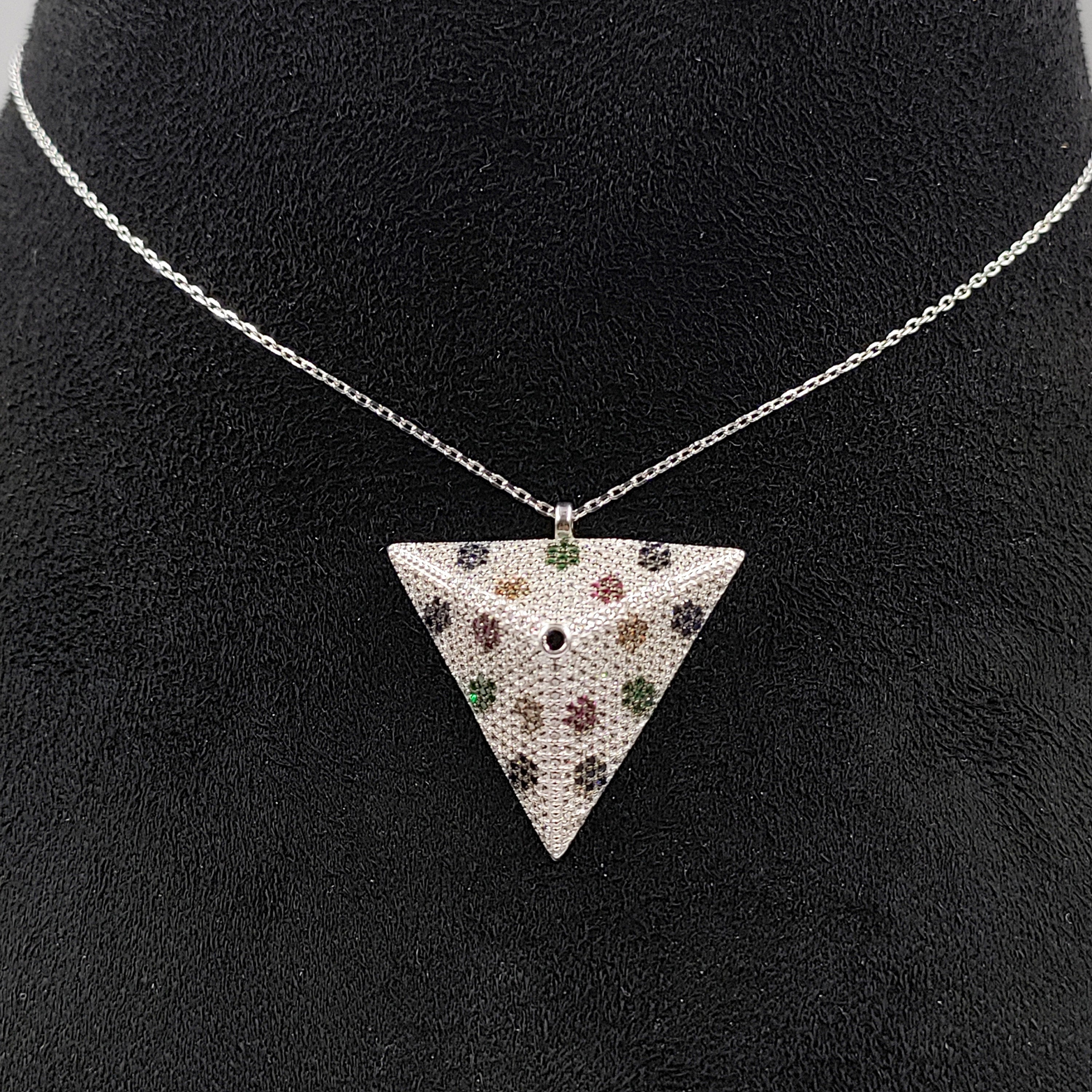 Big Traingle Pyramid Pendant Mixed Necklace Pendant Chain for Women Minimalist CZ Jewellery Handmade Gift in 925 Streling Silver