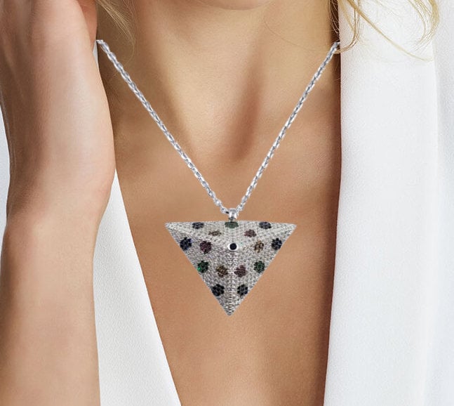 Big Traingle Pyramid Pendant Mixed Necklace Pendant Chain for Women Minimalist CZ Jewellery Handmade Gift in 925 Streling Silver