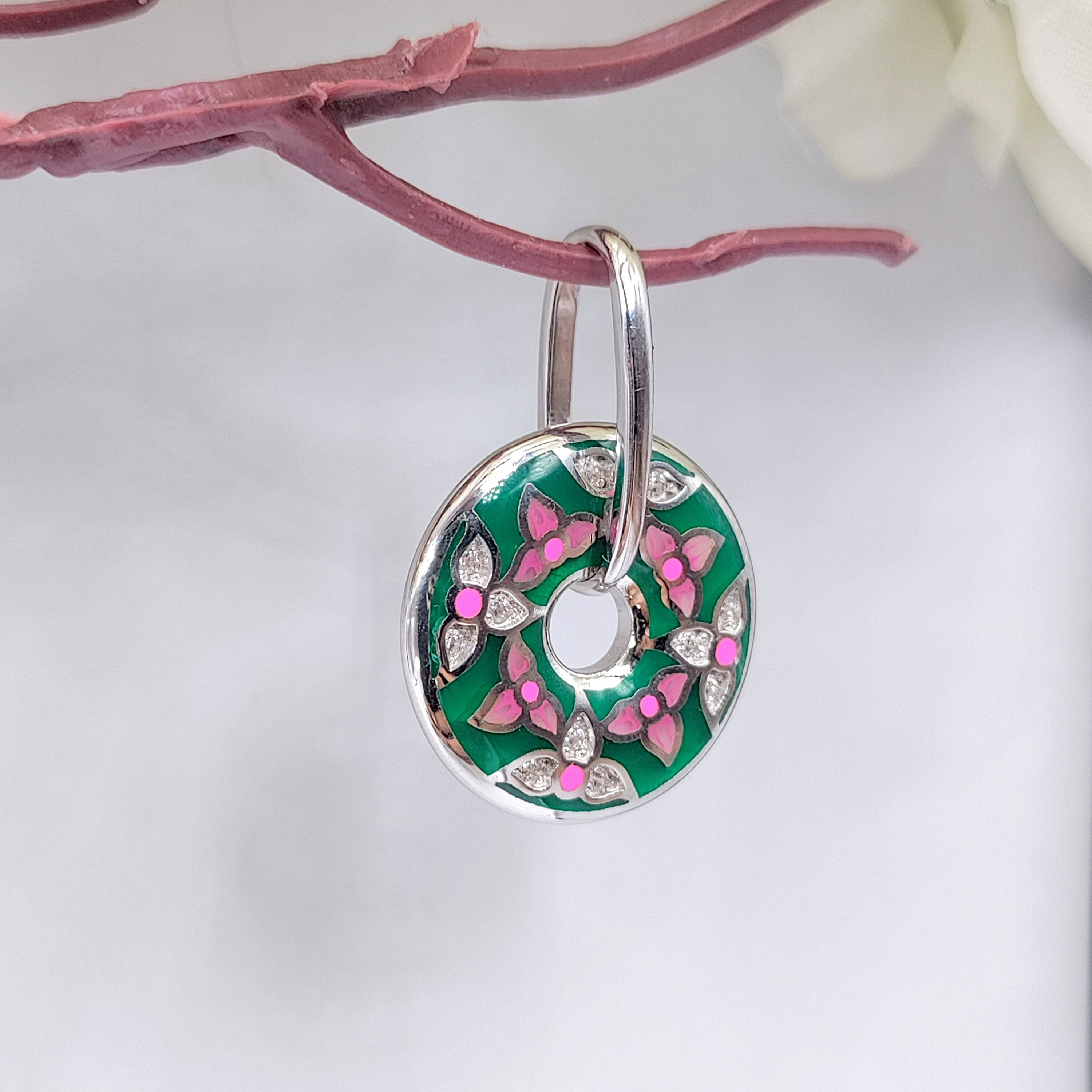 Multicolor Enamel Pendant Round 925 Sterling Silver Beautiful Handmade Jewellery