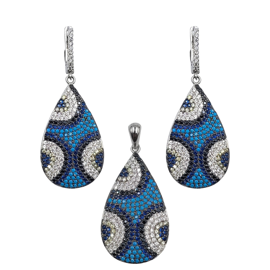 925 Sterling Silver Cubic Zirconia Stone Pear Shape Pendant Earring Set Minimlalist Handmade Gift for Wedding Engagement