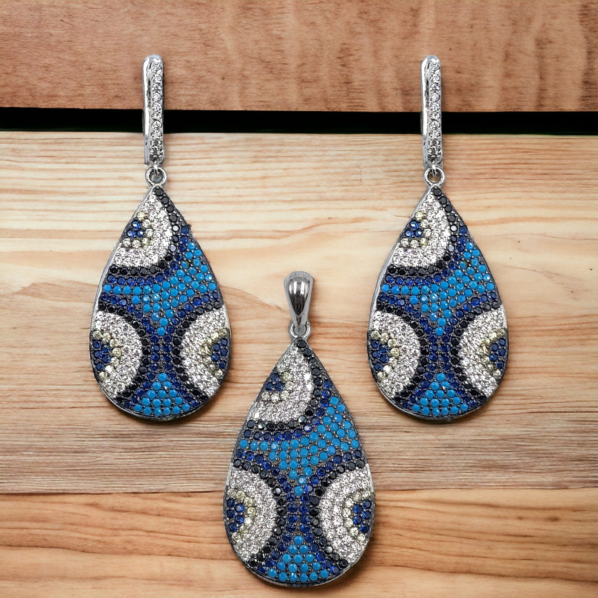 925 Sterling Silver Cubic Zirconia Stone Pear Shape Pendant Earring Set Minimlalist Handmade Gift for Wedding Engagement