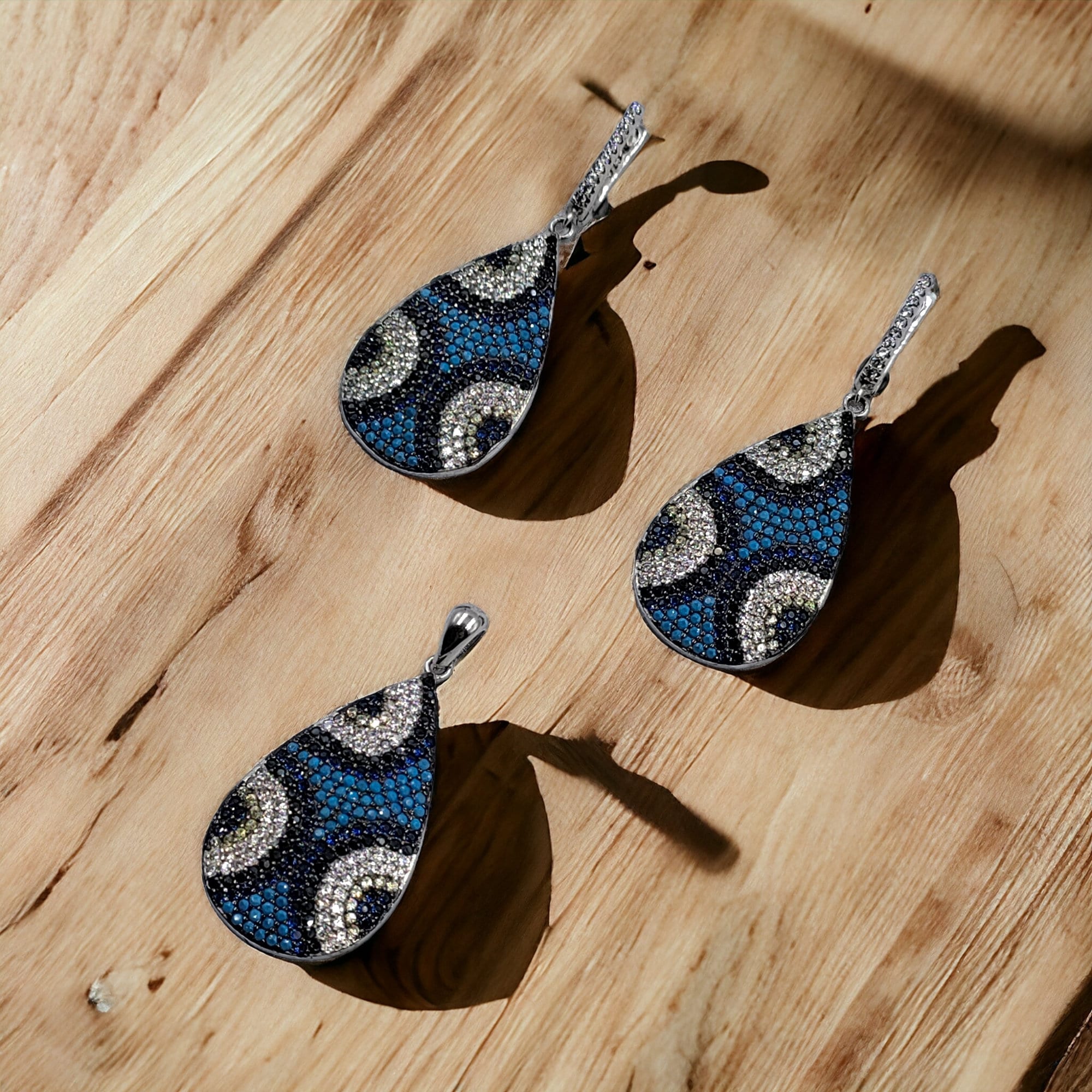 925 Sterling Silver Cubic Zirconia Stone Pear Shape Pendant Earring Set Minimlalist Handmade Gift for Wedding Engagement